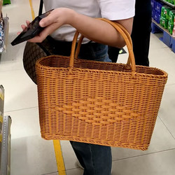 Hand-Held Blue Rattan Basket, Purely Hand-Woven, for Shopping, Outdoor Picking, Picnics, Household Use, Convenient for Carrying Vegetables and Fruits