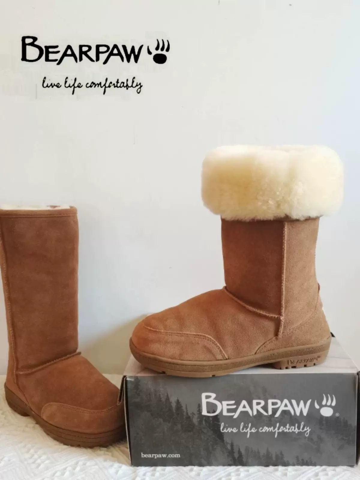 美国熊掌Bearpaw雪地靴女皮毛一体 中高筒靴子加厚保暖鞋-Taobao Singapore