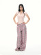 APEA pink plaid casual pants for women 2025 summer thin high waist loose slimming straight wide-leg trousers
