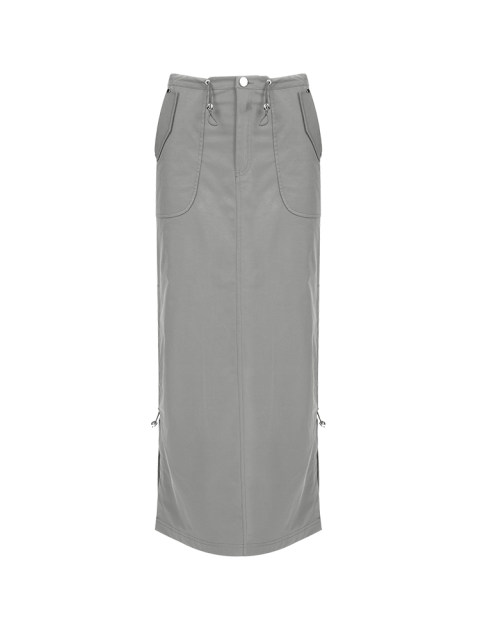 APEA American retro H-shaped design pleated bag work skirt spring and summer gray straight-slit long skirt