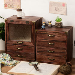 Solid Wood Dressing Table Desktop Organizer Storage Ornament Zakka Drawer Bedside Decorative Rack Vintage Storage Cabinet Display