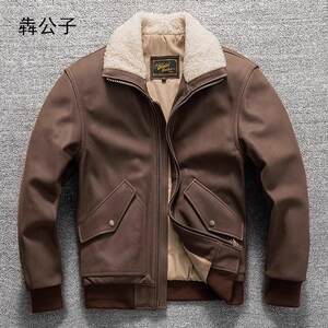 Ben Gongzi Fashion Casual First Layer Cowhide Genuine Leather Jacket Men's Cotton Short Lapel Jacket Winter Large Size Jacket