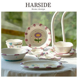 Harside High-End Bowl and Plate Set, Household Ceramic Underglaze Tableware, High-Value Housewarming Gift for Moving or Newlyweds