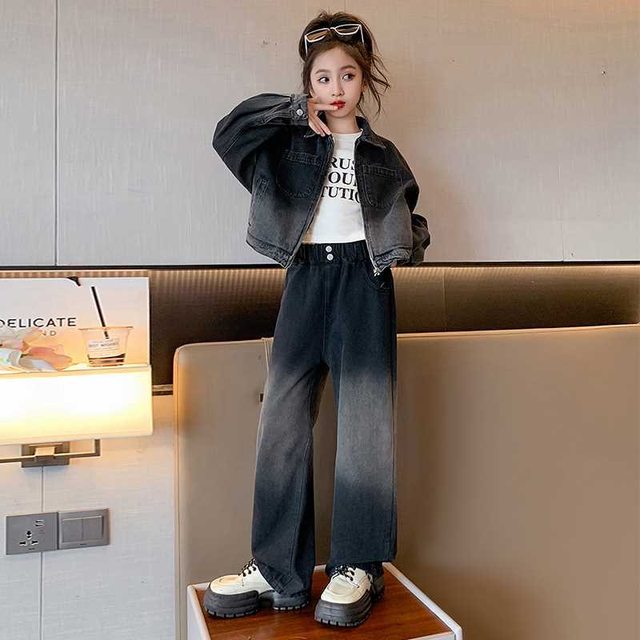 Girls' Autumn Denim Suit 2024 New Korean Style Fashionable Spring and ...