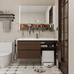 Oulin Sweeping Robot Bathroom Cabinet Ceramic Integrated Basin Walnut Washbasin Cabinet Combination Bathroom Washbasin