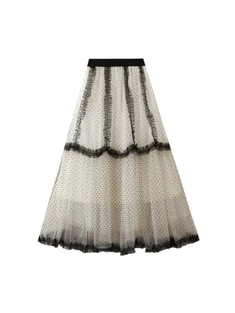 Heavy Industry Mesh Skirt New Polka Dot A-line Texture Blue Cake Long Skirt 8846 Print A-line Skirt Black