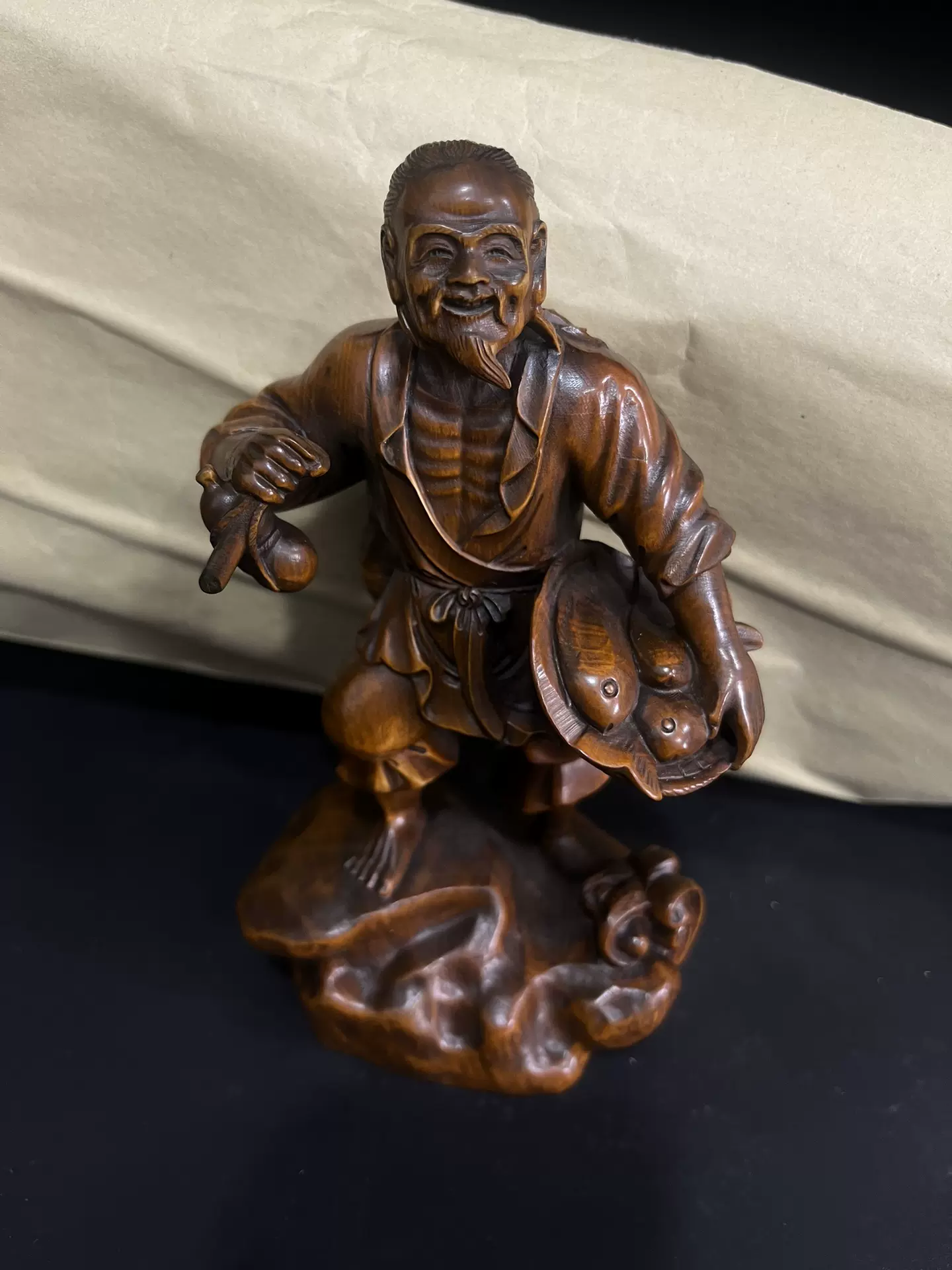 【珍】　★ 黄楊木 彫刻 如意 ★　時代物　横浜国際オークションで入手　文房珍玩 珍】☆ 黄楊木 彫刻 如意 ☆時代物横浜国際オークションで入手文