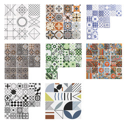 Nordic Retro Small Floral Tiles 300X300 Bathroom Kitchen Background Wall Tiles Tangka Blue and White Porcelain Geometric Mixed Set