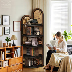 Medieval Style Living Room Corner Cabinet Bookshelf Floor-Standing Storage Rack High-End Triangle Storage Cabinet Corner Decoration Ornaments