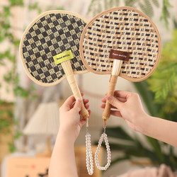 Summer Embroidered Straw Fan, Hand-Woven Mosquito-Repellent Hand-Held Wheat Straw Fan, Traditional Banana Leaf Fan, Portable Children's Household Fan