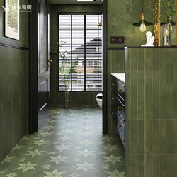 French-Style Green Bathroom Tiles, Vintage Hexagonal Tiles for Bathroom, Balcony, Kitchen, Wall Tiles, Non-Slip Floor Tiles for Toilet