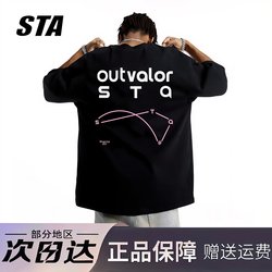 Sta Flagship Store Trendy American Letter Print Short-Sleeve Unisex Summer Heavy Cotton Couple Casual Black T-Shirt ins