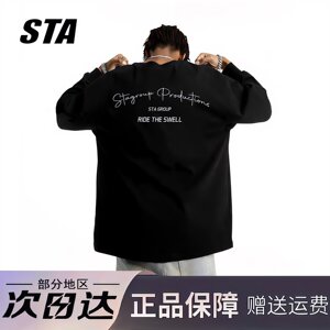 
STA flagship store American letter printed long-sleeved T-shirt for men and women in autumn fashion brand high street heavy cotton black sweatshirt