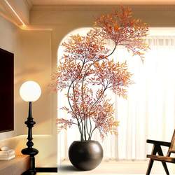 Artificial Nandina Bamboo High-End Luxury Indoor Living Room Large Floor-Standing Potted Plant Natural Wood Style Decorative Ornament