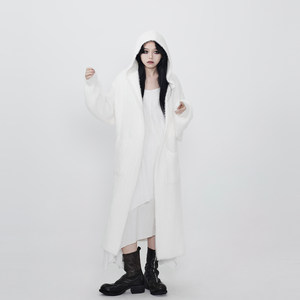 
Yinmi 2025 Spring and Autumn New Product Dark Ice Beauty Hooded Design Warm Loose Long Retro Jacket