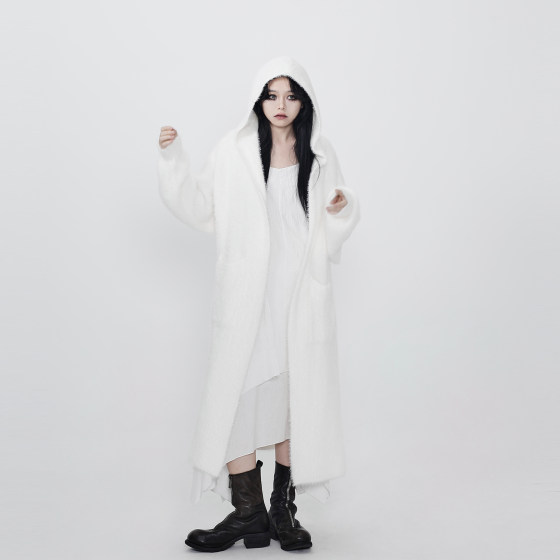 
Yinmi 2025 Spring and Autumn New Product Dark Ice Beauty Hooded Design Warm Loose Long Retro Jacket