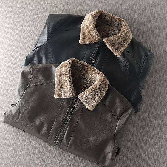 
Light luxury for winter in the north! Imitation fur all in one! Foreign trade men's autumn and winter composite velvet warm cotton and leather jackets