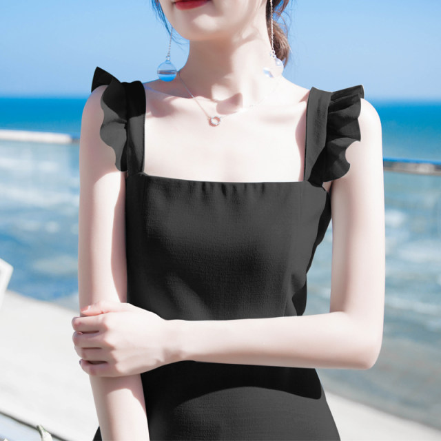 New French-style plaid suspender short dress