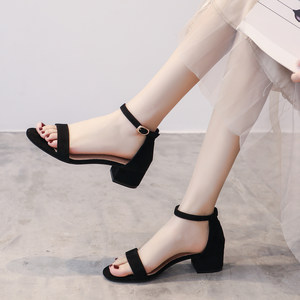 
Sandals Women's Shoes Summer 2026 New Fashion Versatile Medium Heels Thick Heels Strap High Heels Roman Shoes