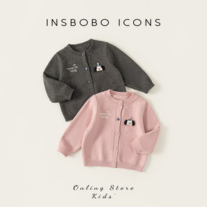 INSbobo Children's Sweater 2026 Spring New Girls' Sweater Boys' Cardigan Jacket Baby Spring and Autumn Wear
