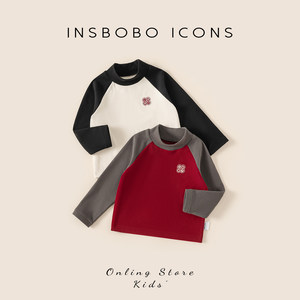 
INSbobo children's t-shirt 2025 autumn and winter new girls' bottoming shirt boys' long-sleeved red winter baby children's clothing