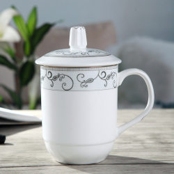 Jingdezhen Ceramic Tea Cup with Lid, Creative Ceramic Cup, Office Meeting Cup, Ceramic Tea Cup, Bone China Cup