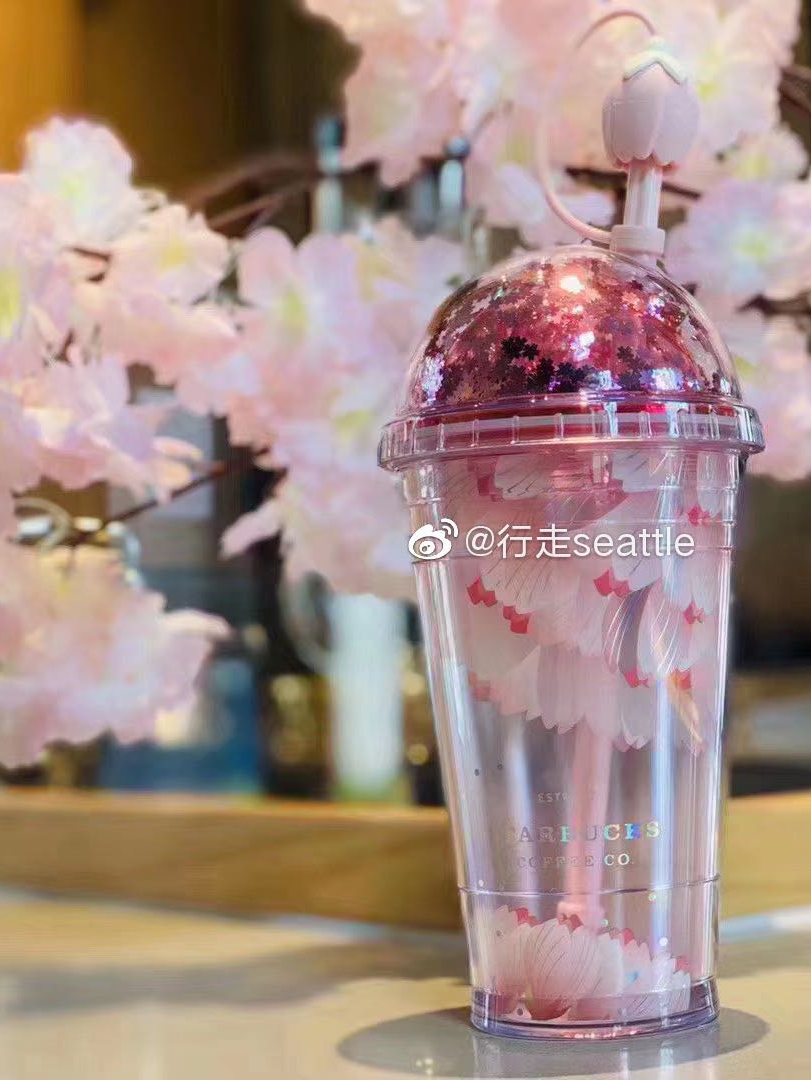 星巴克粉色樱花搅拌棒玻璃杯