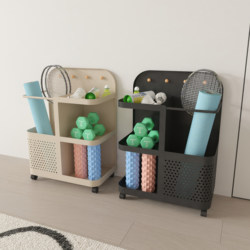 Fitness Equipment Storage Rack, Home Yoga Mat, Foam Roller, Dumbbell Equipment Basket, Movable Badminton Racket Storage Rack