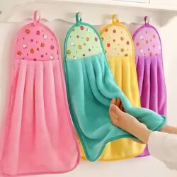 Cute Hanging Kitchen Hand Towel, Absorbent Cloth for Home Bathroom, Thick Coral Fleece Hand Towel