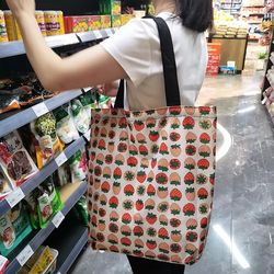 Thickened Waterproof Foldable Printed Eco-Friendly Bag Zipper Shopping Bag Supermarket Storage Bag Portable Tote Bag Shoulder Bag