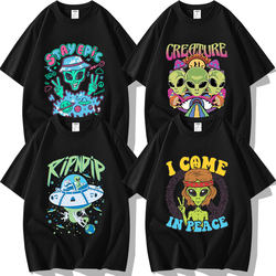 Creative and Unique Ufo Alien Pattern Printed Short-Sleeve T-Shirt, Half-Sleeve Cultural Shirt, Trendy