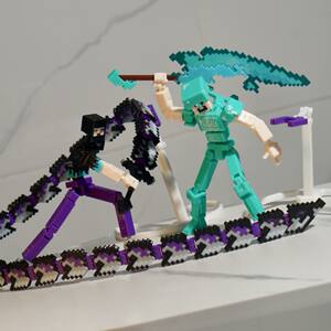 
My World Building Blocks Steve Doll Him Figure Model Extra Long Retractable Snake Blade Weapon God of War Blade 3D