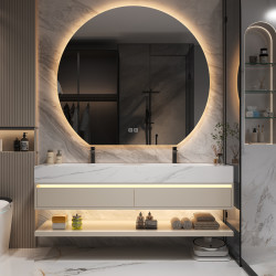 Italian-Style Modern Light Luxury Bathroom Cabinet with Integrated Slate Basin, High-End Bathroom Cabinet, Double Washbasin, Washstand Cabinet Set