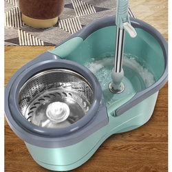 Household Mop Bucket, Rotating Mop Bucket, Dual-Drive Mop, Stainless Steel Mop Rod, Hand-Pressed Floor Mop with Spin-Dry Bucket