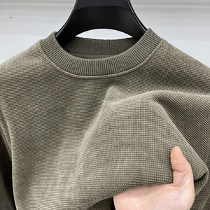 High-end plush velvet thickened sweatshirt for men round neck autumn and winter clothes solid color warm T-shirt for men long-sleeved base shirt underwear
