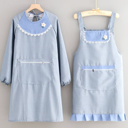 Fresh and Simple Canvas Long-Sleeve Apron, Stain-Resistant, Breathable, for Home Kitchen Cooking, Apron for Dining and Restaurant Use, Outerwear Smock for Women