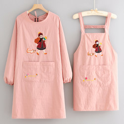 Fashionable Water-Repellent Apron for Kitchen Use, Long-Sleeved Anti-Stain Breathable Apron, Catering Workwear, Reverse-Wear Coverall for Women