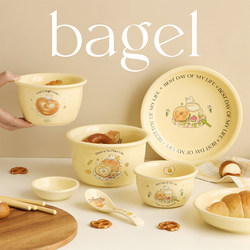 Blue Lotus Tableware Set Instant Noodle Bowl for One Person Ceramic Cute Gift Box Girl Birthday Gift Housewarming Bowl