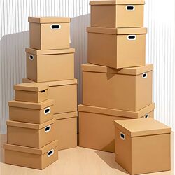 Hard Kraft Paper Storage Box with Lid, File Storage Box, Organizing Box, Packing Box for Moving, Thickened Cardboard Box