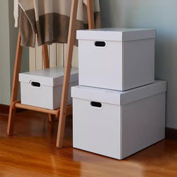 White Storage Box, Large Leather Paper Box, Paper Book Storage Box with Lid, Storage Organizer Box for Books and Clothes