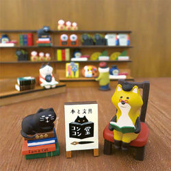 Japanese Groceries Zakka Reading Frog Fox Hall Bookstore Series Cat Bookshelf Ornaments Miniature Shooting Scene