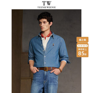 
TeenieWeenie Bear Men's 2026 Summer Embroidered Bear Lapel Simple Casual Long Sleeve Denim Shirt