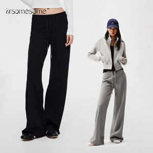 asomesome American black micro-flare straight low waist sweatpants for women's gray slim casual relaxation sports pants