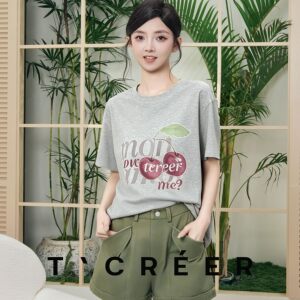 
TCREER [Little Island Breeze] summer limited cherry print T-shirt is light, breathable, versatile and slimming