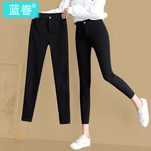 Eight-point short leggings for women's outer wear spring and autumn black high-waisted slimming pencil warm velvet small black pants
