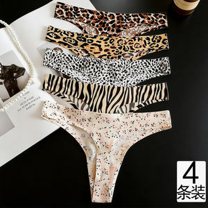 Leopard print thong women's underwear 2026 new sexy fitness yoga sports seamless ice silk women's t-pants thin section