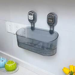 Bathroom Storage Box, Toilet Storage Perforated Shelf, Kitchen Wall-Mounted Cosmetics Suction Cup, Transparent and Light Luxury