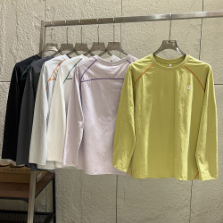 Close Your Eyes and Enter! Outdoor Mountain-Style Couple's Autumn Quick-Dry Breathable Color-Blocked Round-Neck Long-Sleeve T-Shirt for Men and Women