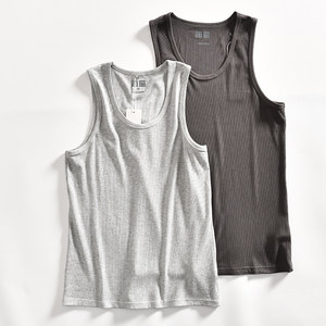 Two pieces! Skin -friendly threaded cotton! Summer foreign trade men's hygroscopic, breathable and elastic round neck vest

