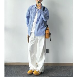 
Japanese large size white jeans men's trendy brand Cleanfit handsome wide-leg pants American high street straight trousers